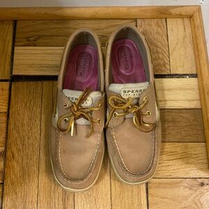 Tan and Gold Sperry Top Sider Boat Shoes - Size 8